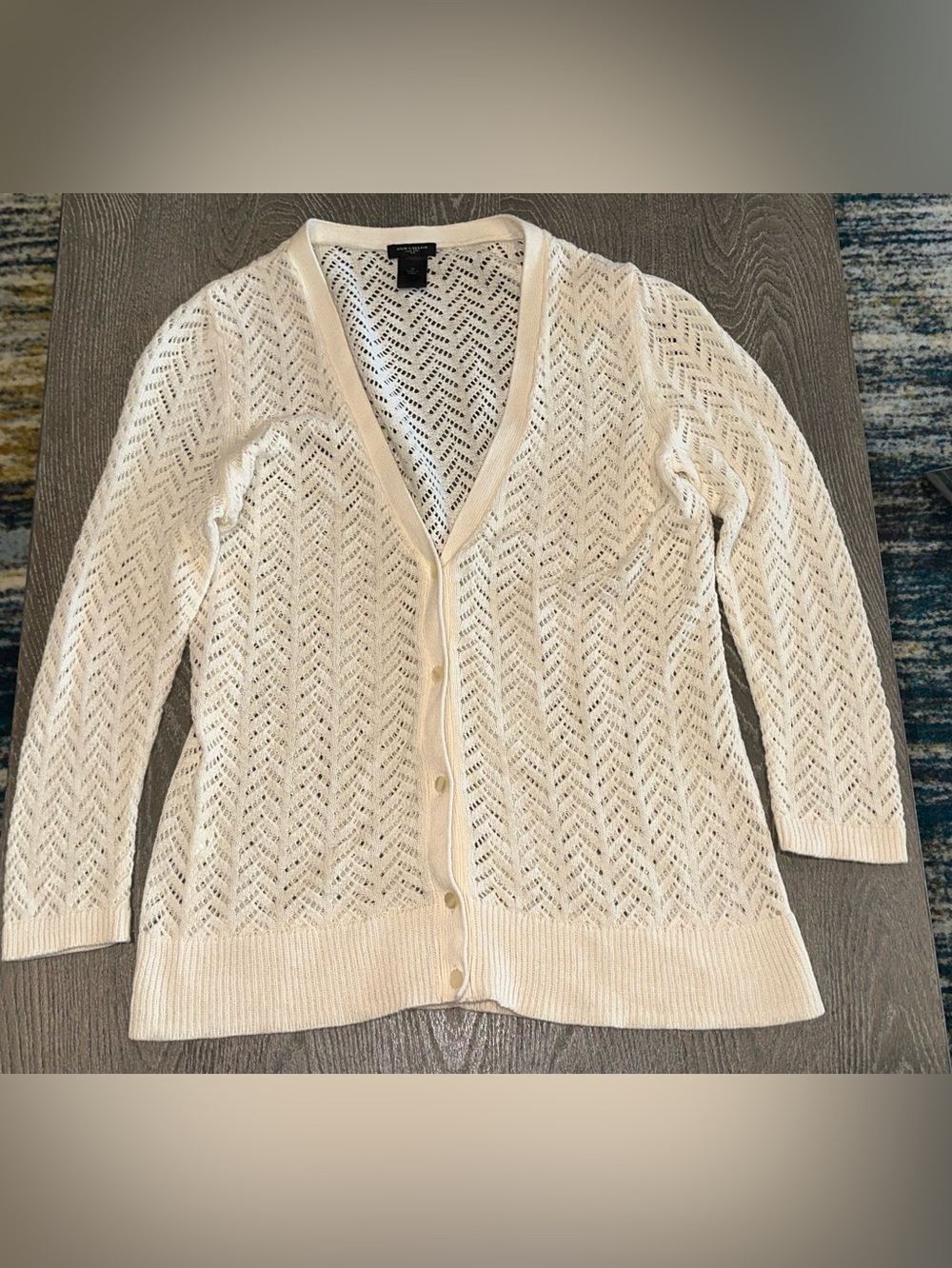 Ann Taylor Button Up V-Neck Cream sand Coastal Colored Cardigan Women’s Medium